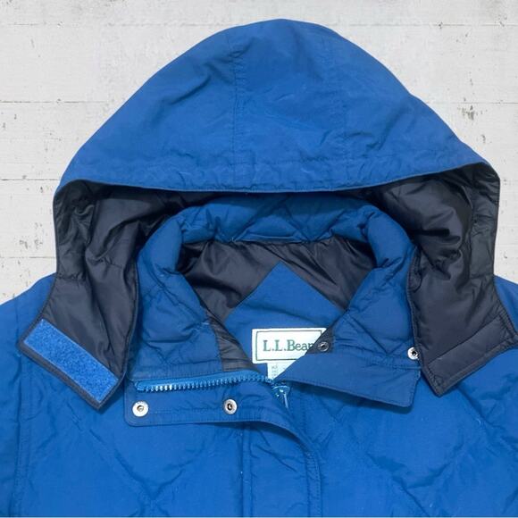 VTG LL Bean Goose Down Hooded Insulated Puffer Coat Zip Jacket Size L Blue - Picture 2 of 15
